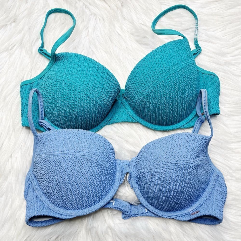 Victoria's Secret Padded Bikini Top Set Blue and Green Size Medium